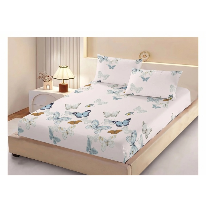 Set husa/cearceaf cu elastic Finet Gros NufJoy® pentru saltea 160x200 cm si 2 fete perna 50x70 cm HPRO41