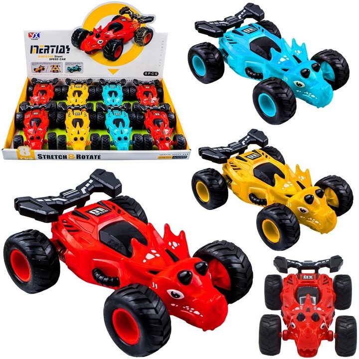Trifox Monster Truck Dinoszaurusz játékautó, inerciális mechanizmussal, 15 cm, Többszínű