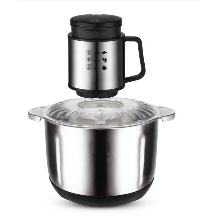 Tocator Electric ATT, 1000W, Bol Inox 3L, 2 Viteze, Lame Duble Otel Inoxidabil, Multifunctional Tocare Carne si Legume, Razuire Branza, Feliere, Maruntire Rapida, Putere Mare, Usor de Curatat, Design Profesional Bucatarie