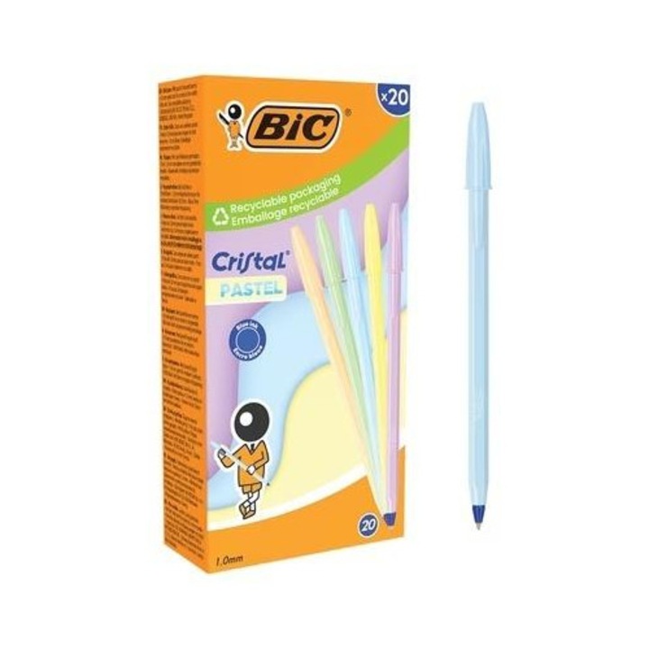 BIC Cristal Pastel kék toll, 20 db-os készlet, 1 mm