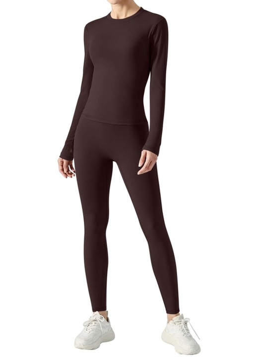 Trening Reoria maneca lunga, yoga, slim fit, set 2 piese, Maro, XL INTL