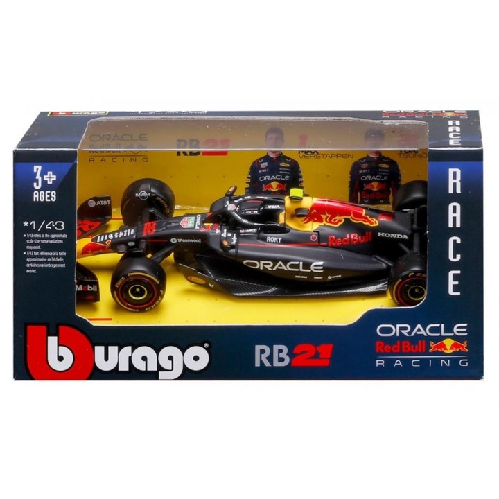 BBurago Red Bull RB21 Yuki Tsunoda 2025 modellautó, öntött fém 1:43, licencelt, gyűjtői doboz ablakkal, Többszínű, 1 db