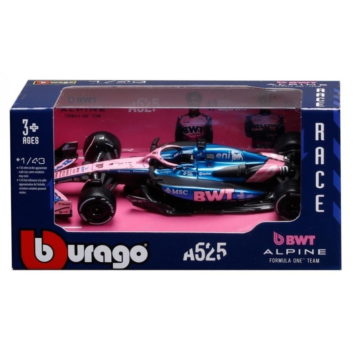 Model BBurago bolid F1 Alpine A525 2025 Pierre Gasly 10 13 cm