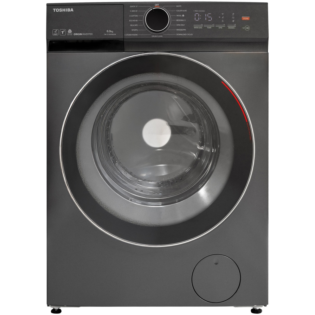 Masina de spalat rufe Slim Toshiba TW-T21BU90UWBK(MG), Wi-Fi, Inverter, Steam Hygiene, Baby Care, Ultra Fine Bubble, Aroma+, Display LED, Start intarziat, 8 kg, 1400 rpm, Clasa A, Inox inchis