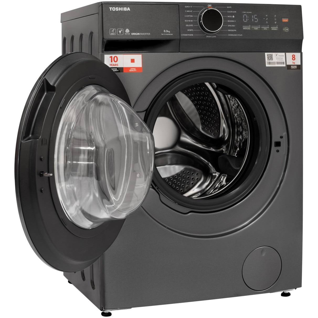 Masina de spalat rufe Slim Toshiba TW-T21BU90UWBK(MG), Wi-Fi, Inverter, Steam Hygiene, Baby Care, Ultra Fine Bubble, Aroma+, Display LED, Start intarziat, 8 kg, 1400 rpm, Clasa A, Inox inchis