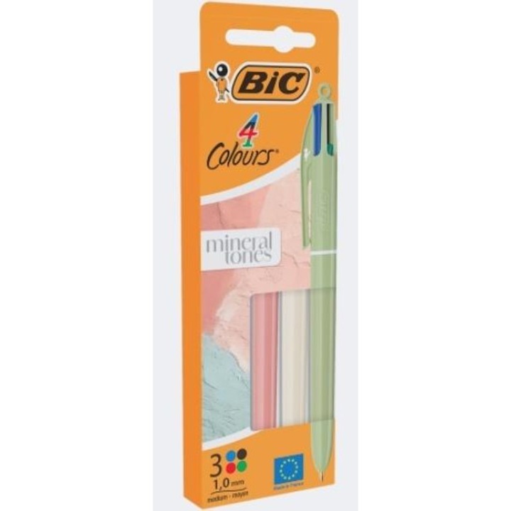 BIC Mineral Tones golyóstoll, 1 mm-es hegy, pasztell színek keveréke, karton tok, többszínű, 3 db-os készlet