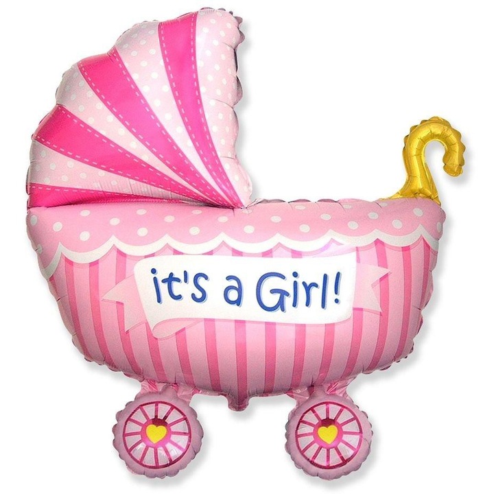 Балон от фолио Godan Flexmetal количка, със съобщение 'it's a girl!', за момиченце, розов, 61 см
