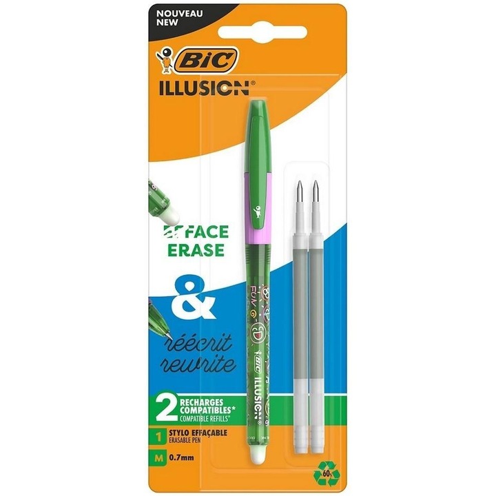 BIC Illusion gél toll készlet, 3 db, zöld, 0,7 mm, radírozható