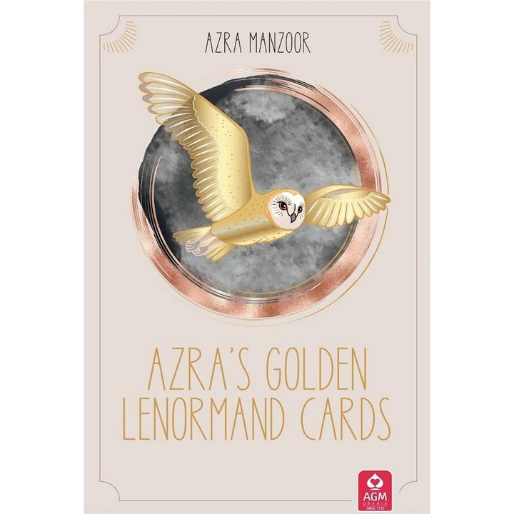 Set carti Lenormand Cartamundi Azra's Golden Lenormand, ilustratii aurii, carton premium, Multicolor, 36 carti
