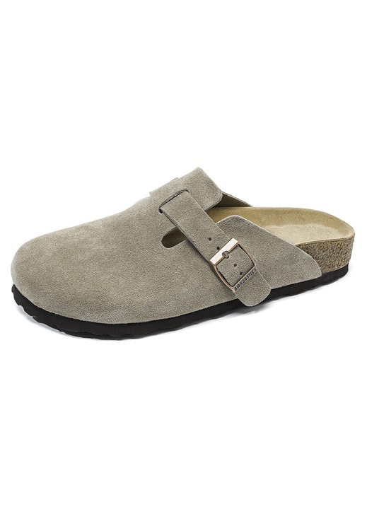 Papuci Birkenstock, piele granulata, gri, bretele ajustabile, catarame metalice, 38 EU