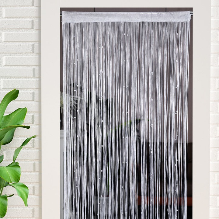 Perdea de usa cu margele, plasa de tantari pentru usi exterioare, perdele cu plasa de tantari, plasa de tantari pentru exterior, separator de camera, 100x200cm, alb