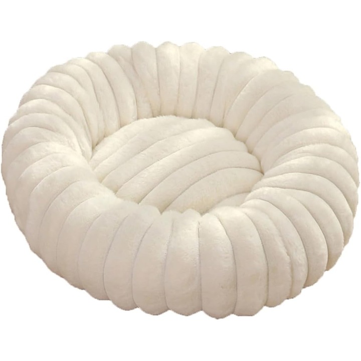 Cos pentru caini in forma de gogoasa, cos pentru pisici, pat rotund in forma de gogoasa, canapea, perna, pat lavabil pentru animale de companie, pat ortopedic pentru caini, baza antiderapanta, material moale de plus (50 cm / 19, 7 in, alb)