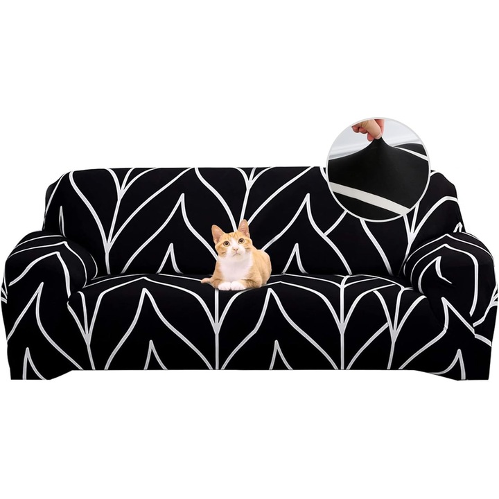 Husa extensibila pentru canapea cu 4 locuri, husa de canapea moderna cu cotiere, husa elastica universala pentru canapea, husa de protectie pentru canapea, dungi negre