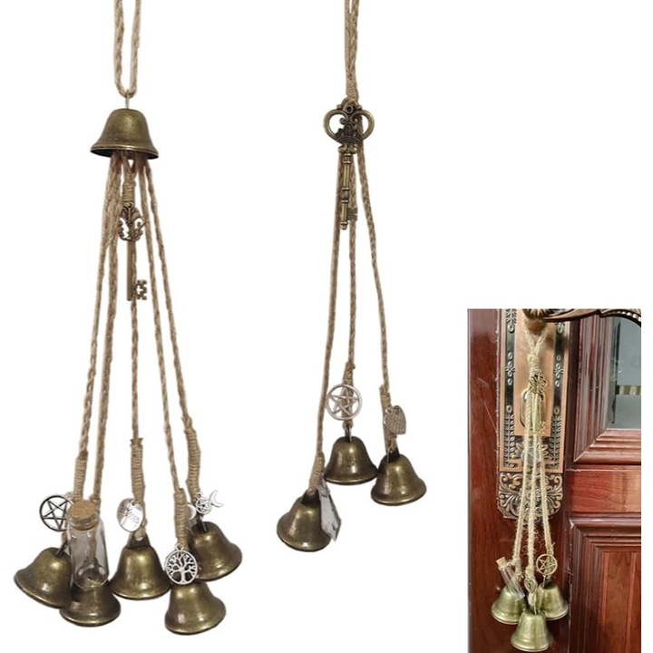 buc clopotei de vrajitoare cu carlig de usa, clopotel de vant antic, clopotel de vant lucrat manual, talisman norocos