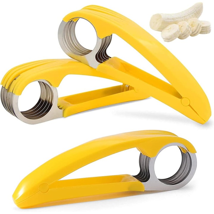 Taietor de banane din otel inoxidabil, feliator de banane multifunctional portabil cu 3 piese si 6 lame pentru carnati, kiwi, castraveti si banane