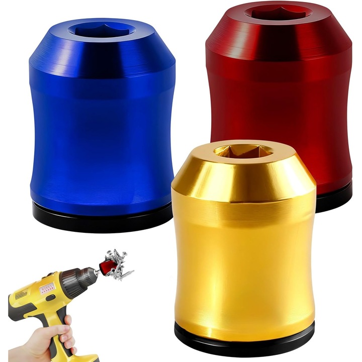 Set de 3 inele magnetice pentru biti de surubelnita, suporturi detasabile pentru biti de burghiu, Suport universal pentru biti de surubelnita hexagonala si biti de surubelnita, Suport pentru suruburi din aliaj