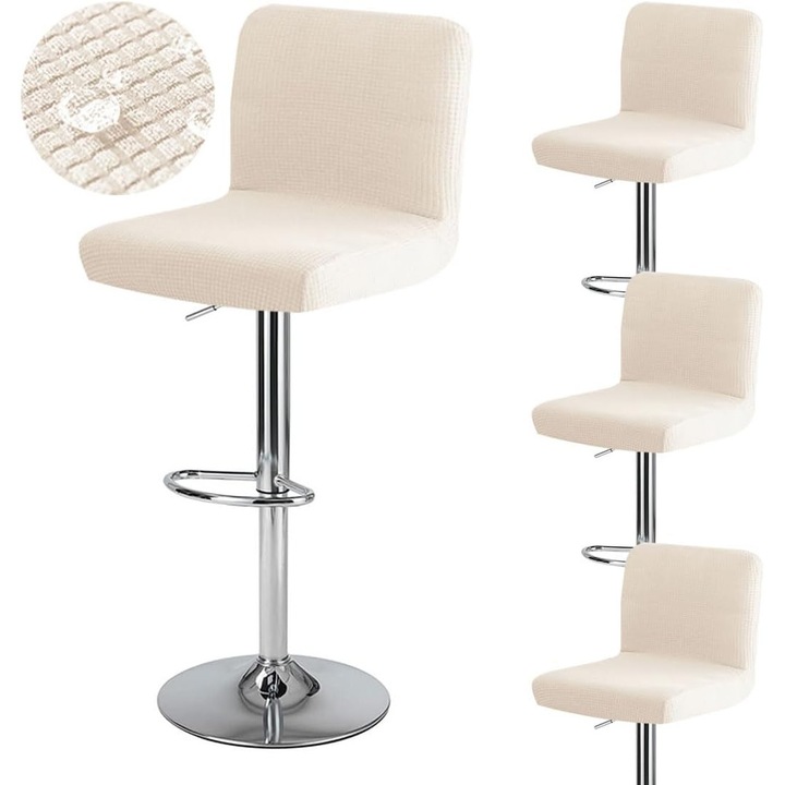 Husa pentru scaun de bar cu spatar, impermeabila, extensibila, husa pentru scaun de bar, husa lavabila pentru scaun de masa rotativa, 4 bucati, bej