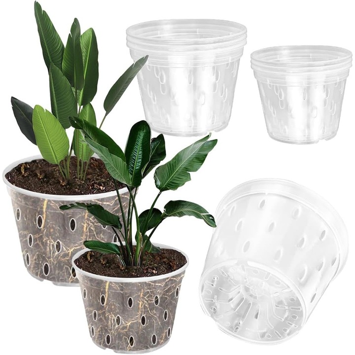 6 ghivece transparente pentru orhidee 11/12, 5 cm, ghivece de flori din plastic cu orificiu de drenaj, ghivece rotunde pentru plante de interior, ghivece anti-putrezire pentru orhidee botanice, pentru balcon, gradina, birou, horticultura