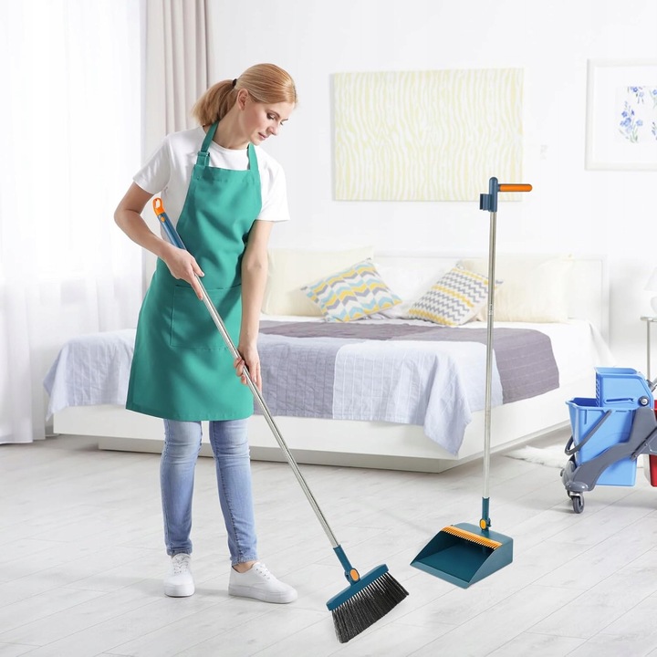 Set De Maturi Cu Faras Si Pieptene Cu Maner Lung, Perie De Maturat Inalta Cu Rotatie De 180 De Grade, Faras De Praf De Uz Casnic Cu Dinti De Pieptene Pentru Interior Si Exterior, Bucatarie, Birou Hol
