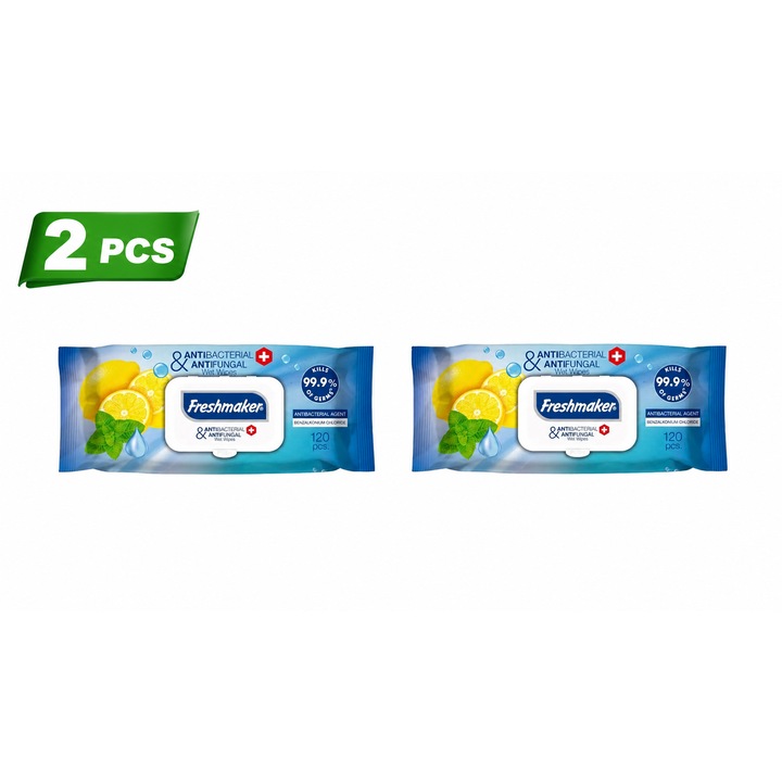 Pachet x 2 Servetele umede antibacteriene Freshmaker, 120 bucati