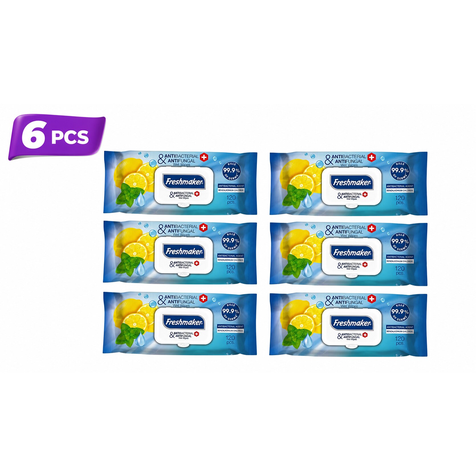 Pachet x 6 Servetele umede antibacteriene Freshmaker, 120 bucati - eMAG.ro