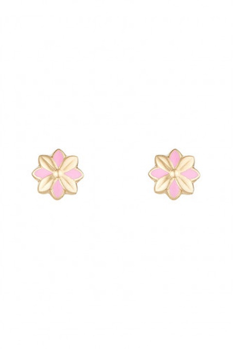 L'Instant D'or, Cercei cu tija din aur de 9K in forma de floare, Auriu, Roz pastel