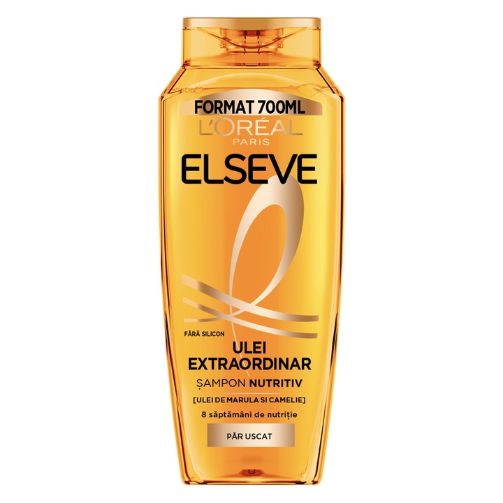 Sampon nutritiv L'Oreal Paris Elseve Ulei Extraordinar, imbogatit cu Ulei de Marula si Camelie, pentru par uscat, 700 ml
