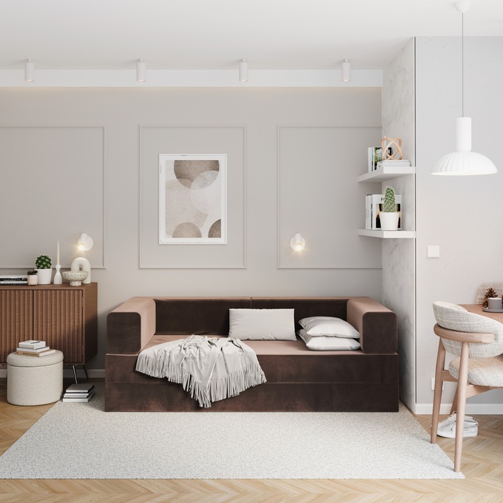 Összecsukható kanapéágy matrac, SPIJZDROWO, Flip, 100x200 cm, Barna, Bársony
