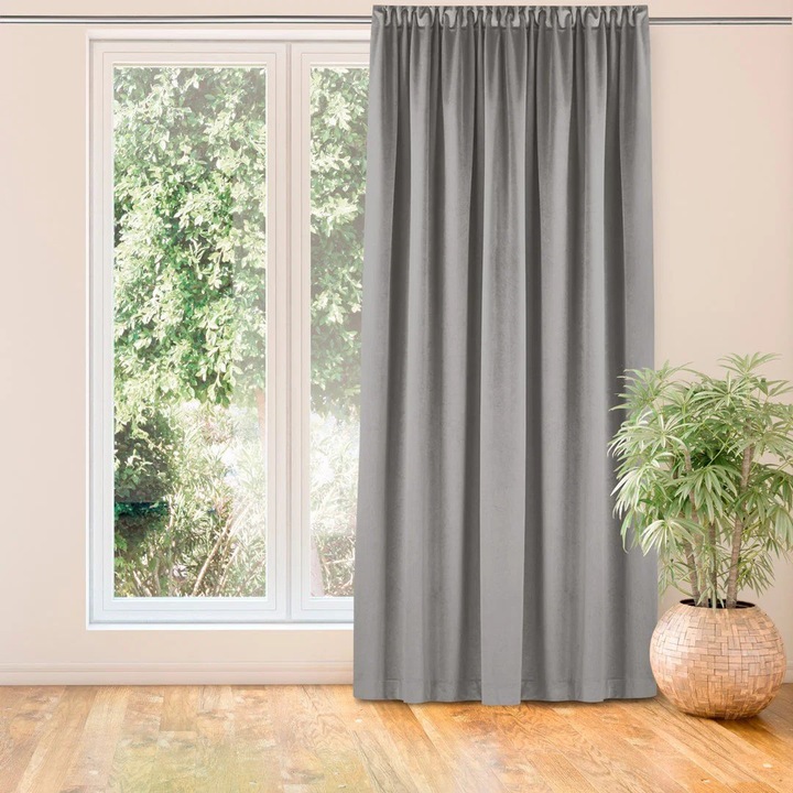 Pliszírozott bársonyfüggöny 530 × 245 cm, szürke színben