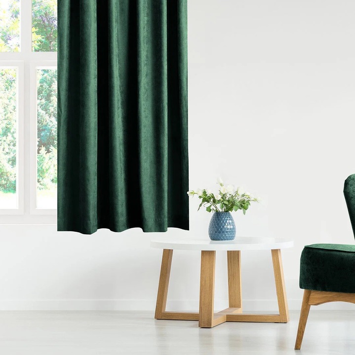 Függöny 280×270 cm sötétzöld zsenília Chenille Flex