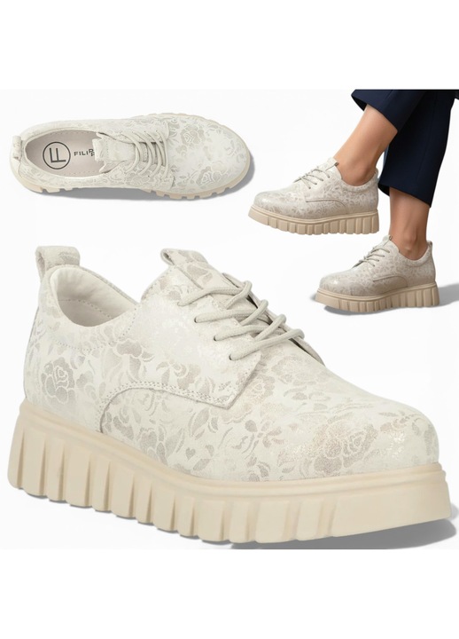 Sneakers Dama, Filippo, Piele, Pe Platforma, Sport, Confortabile, Moderne, De Primavara, Argintii, Negru