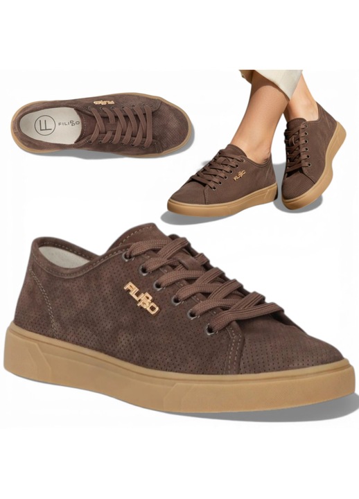 Sneakers Dama, Filippo, Piele, Sport, Confortabili, Casual, De Primavara, Maro, Negru