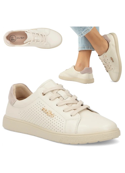 Sneakers Dama, Filippo, Piele, Plate, Sport, Respirabile, Confortabile, Casual, Negru