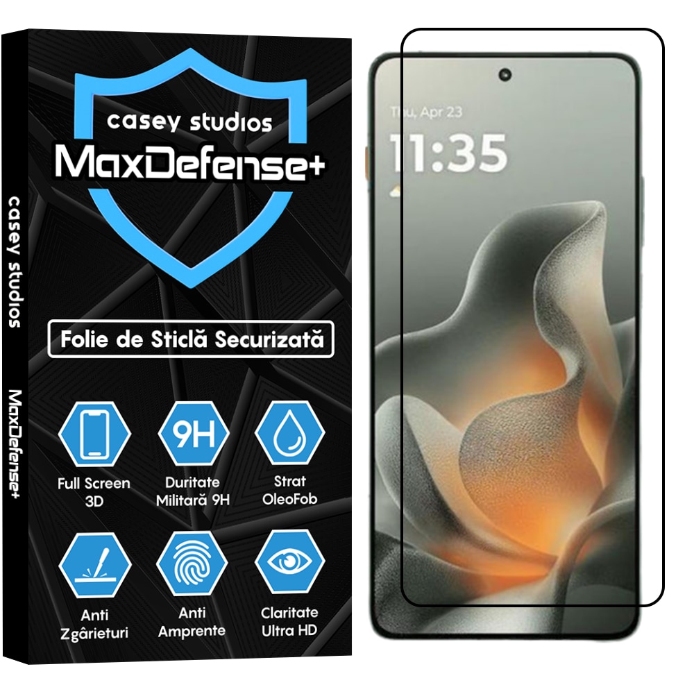Folie Sticla CASEY STUDIOS™ pentru Motorola Edge 70, Full Cover 3D, Full Glue, Duritate Militara, Protectie Profesionala Ecran 3D, Anti Zgarieturi, Margini Negre