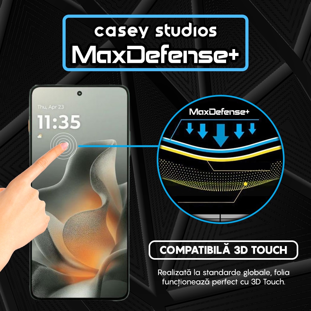 Folie Sticla CASEY STUDIOS™ pentru Motorola Edge 70, Full Cover 3D, Full Glue, Duritate Militara, Protectie Profesionala Ecran 3D, Anti Zgarieturi, Margini Negre