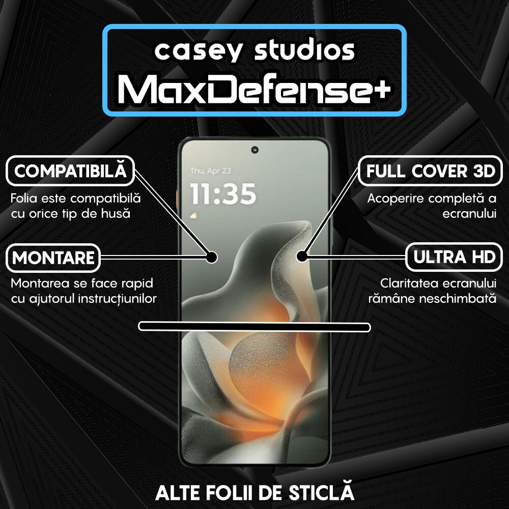 Folie Sticla CASEY STUDIOS™ pentru Motorola Edge 70, Full Cover 3D, Full Glue, Duritate Militara, Protectie Profesionala Ecran 3D, Anti Zgarieturi, Margini Negre