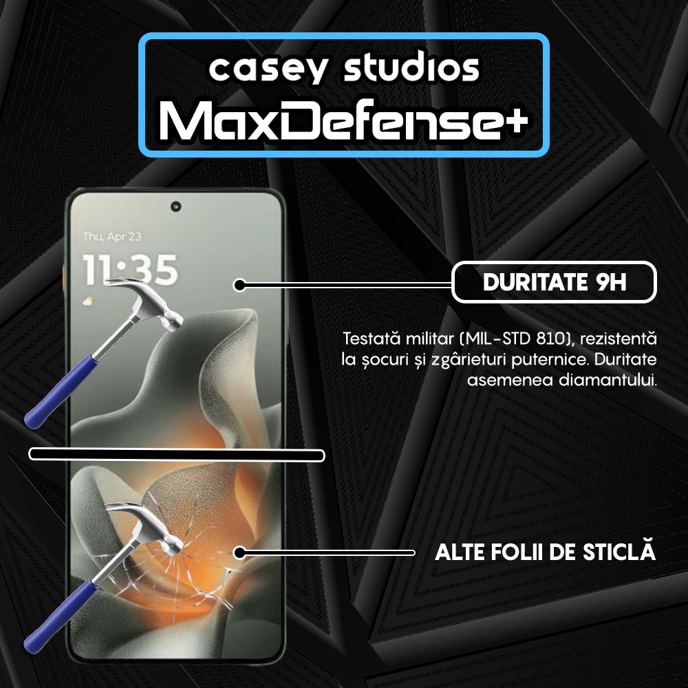 Folie Sticla CASEY STUDIOS™ pentru Motorola Edge 70, Full Cover 3D, Full Glue, Duritate Militara, Protectie Profesionala Ecran 3D, Anti Zgarieturi, Margini Negre