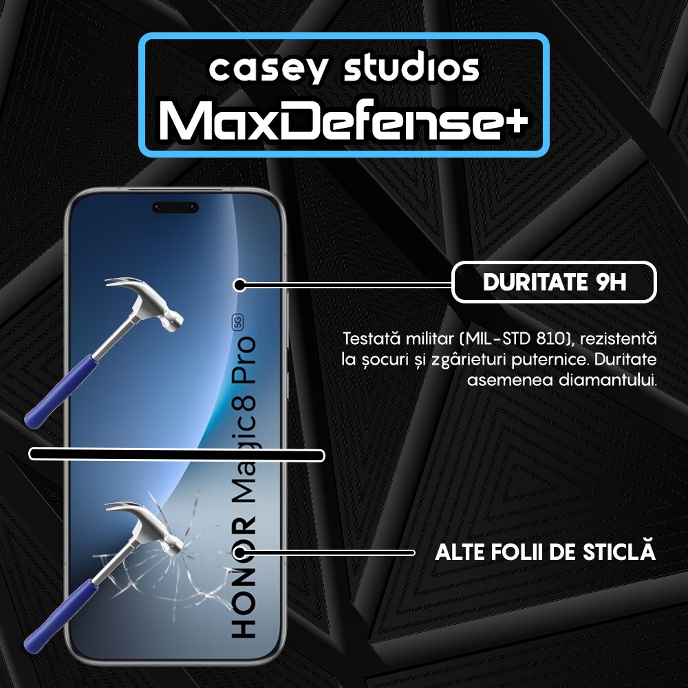 Folie Sticla CASEY STUDIOS™ pentru Honor Magic 8 Pro, Full Cover 3D, Full Glue, Duritate Militara, Protectie Profesionala Ecran 3D, Anti Zgarieturi, Margini Negre