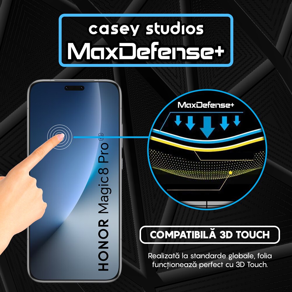Folie Sticla CASEY STUDIOS™ pentru Honor Magic 8 Pro, Full Cover 3D, Full Glue, Duritate Militara, Protectie Profesionala Ecran 3D, Anti Zgarieturi, Margini Negre