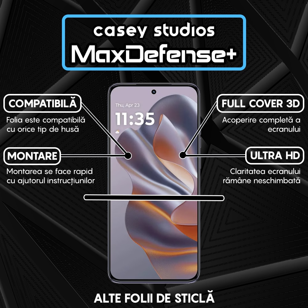 Folie Sticla CASEY STUDIOS™ pentru Motorola Edge 60 Neo, Full Cover 3D, Full Glue, Duritate Militara, Protectie Profesionala Ecran 3D, Anti Zgarieturi, Margini Negre