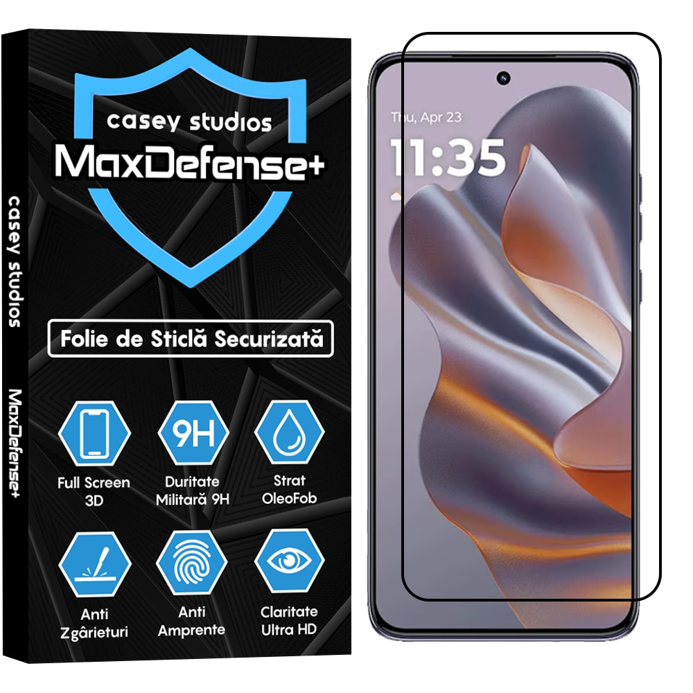 Folie Sticla CASEY STUDIOS™ pentru Motorola Edge 60 Neo, Full Cover 3D, Full Glue, Duritate Militara, Protectie Profesionala Ecran 3D, Anti Zgarieturi, Margini Negre