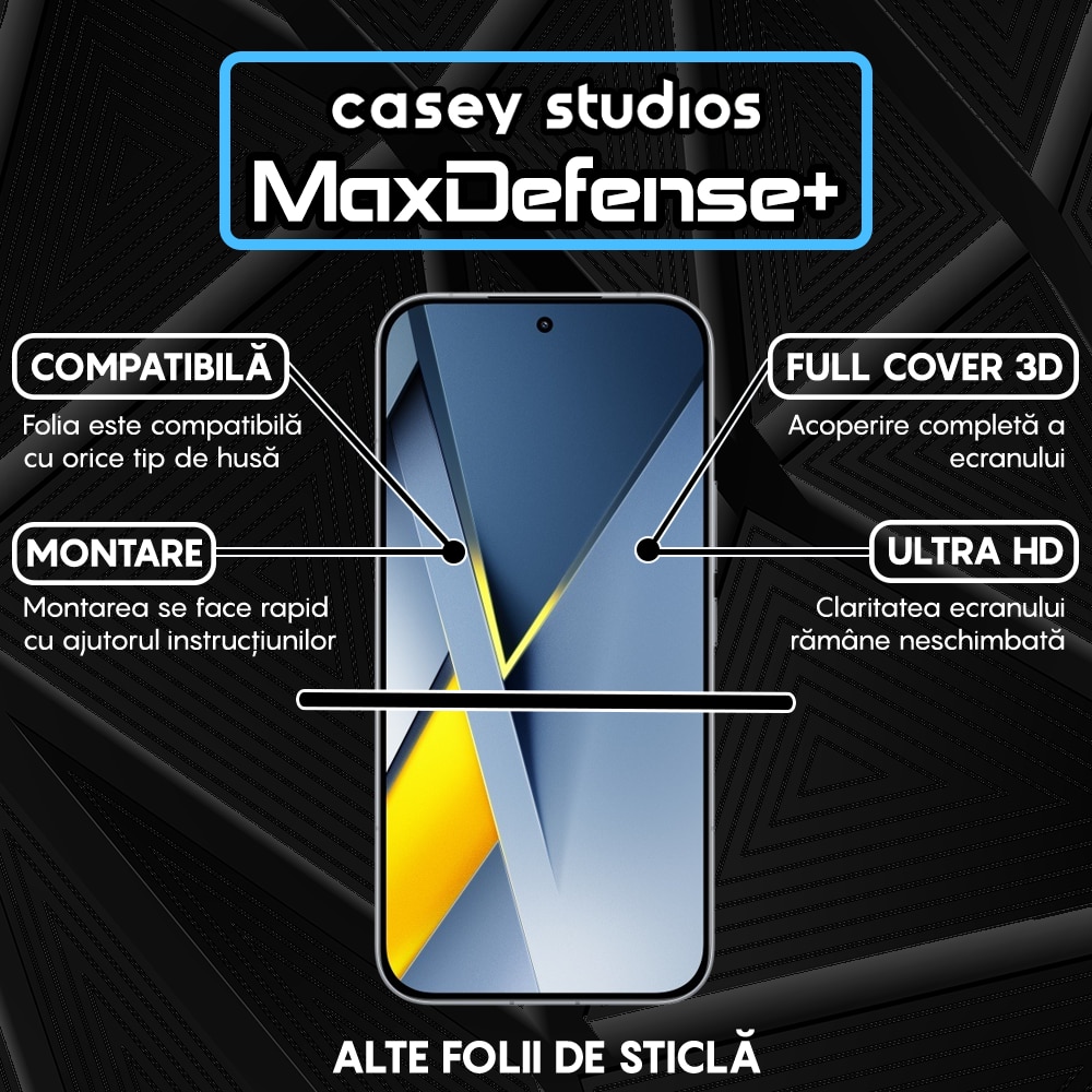 Folie Sticla CASEY STUDIOS™ pentru Xiaomi Poco F8 Ultra, Full Cover 3D, Full Glue, Duritate Militara, Protectie Profesionala Ecran 3D, Anti Zgarieturi, Margini Negre