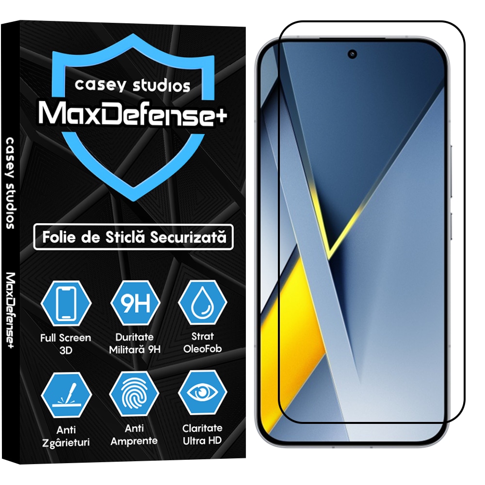 Folie Sticla CASEY STUDIOS™ pentru Xiaomi Poco F8 Ultra, Full Cover 3D, Full Glue, Duritate Militara, Protectie Profesionala Ecran 3D, Anti Zgarieturi, Margini Negre