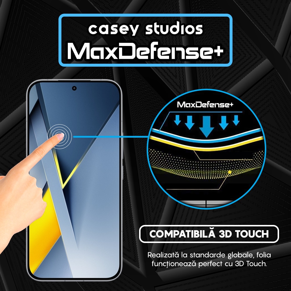 Folie Sticla CASEY STUDIOS™ pentru Xiaomi Poco F8 Ultra, Full Cover 3D, Full Glue, Duritate Militara, Protectie Profesionala Ecran 3D, Anti Zgarieturi, Margini Negre