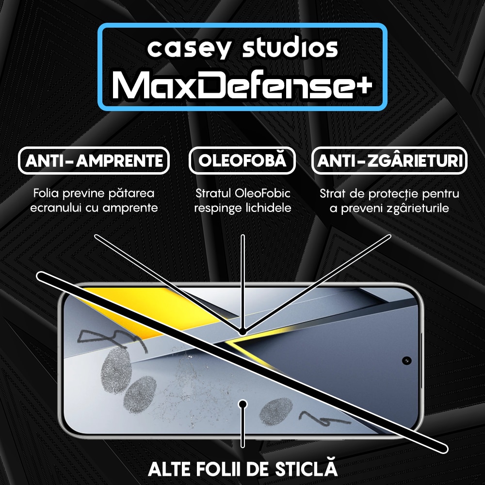 Folie Sticla CASEY STUDIOS™ pentru Xiaomi Poco F8 Pro, Full Cover 3D, Full Glue, Duritate Militara, Protectie Profesionala Ecran 3D, Anti Zgarieturi, Margini Negre