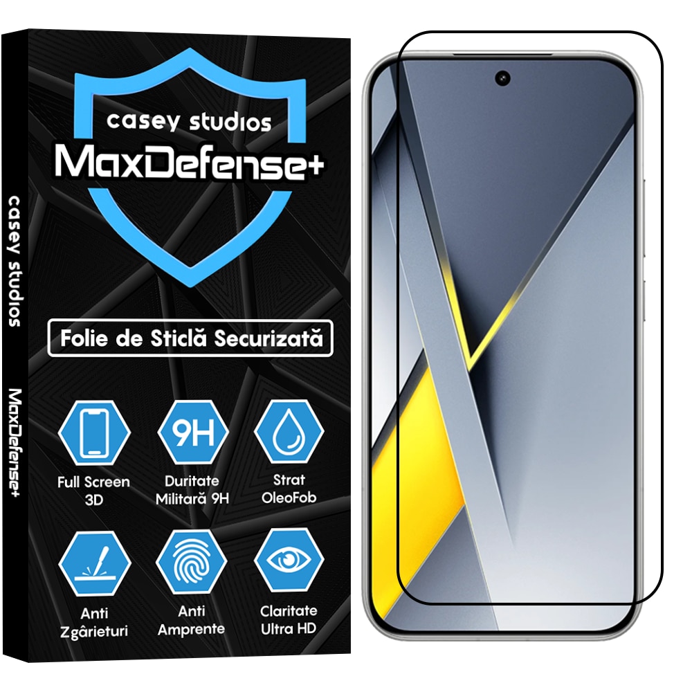 Folie Sticla CASEY STUDIOS™ pentru Xiaomi Poco F8 Pro, Full Cover 3D, Full Glue, Duritate Militara, Protectie Profesionala Ecran 3D, Anti Zgarieturi, Margini Negre