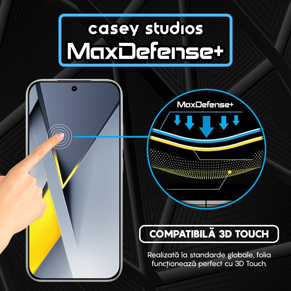 Folie Sticla CASEY STUDIOS™ pentru Xiaomi Poco F8 Pro, Full Cover 3D, Full Glue, Duritate Militara, Protectie Profesionala Ecran 3D, Anti Zgarieturi, Margini Negre