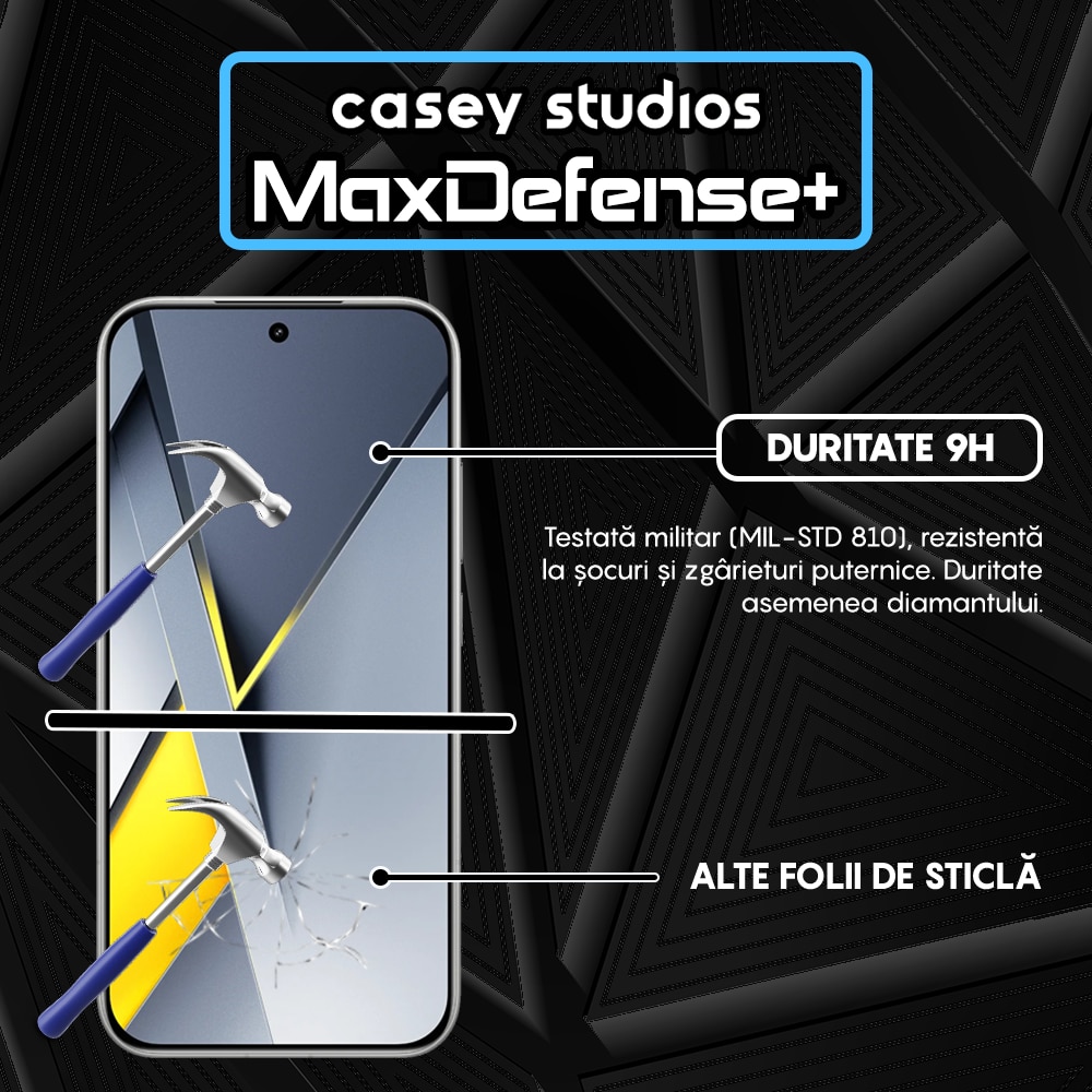 Folie Sticla CASEY STUDIOS™ pentru Xiaomi Poco F8 Pro, Full Cover 3D, Full Glue, Duritate Militara, Protectie Profesionala Ecran 3D, Anti Zgarieturi, Margini Negre