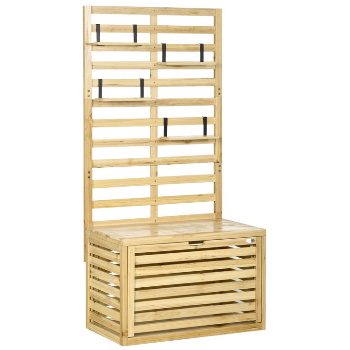 Cutie de depozitare pentru exterior, Outsunny, Lemn de brad, 80cm x 45cm x 160cm, Culoare Lemn