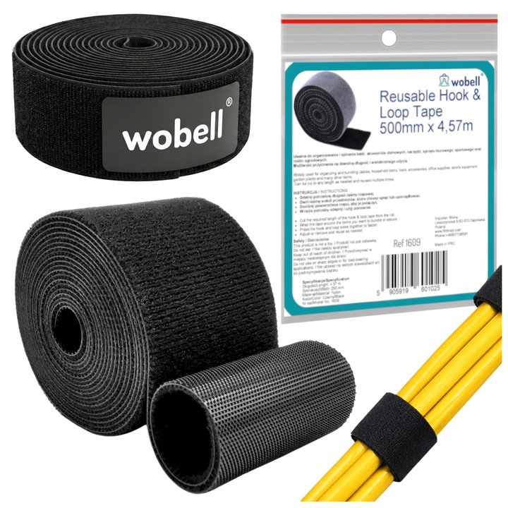 Wobell Tépőzáras Ragasztószalag, Kétoldalas, Rendezőszervező, Kábel- és Vezetéktartó, Univerzális Kötözéshez, Szélesség 5 Cm